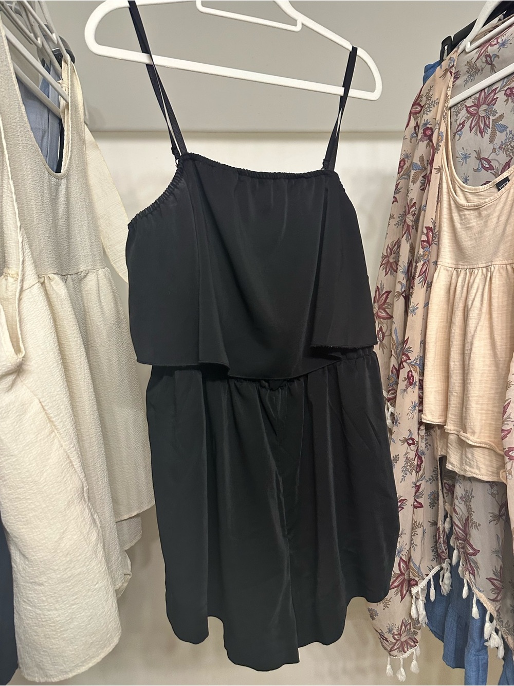 Black Layered Cami Romper - Women